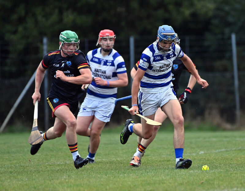 Alan Heelan, Inniscarra is first to this breaking ball ahead of Adam Lee of St Colman's in their Rebel Óg Premier 1 Minor HC match at Cloyne. Picture: Dan Linehan  Alan Heelan, Inniscarra is first to this breaking ball ahead of Adam Lee of St Colman's in their Rebel Óg Premier 1 Minor HC match at Cloyne. Picture: Dan Linehan