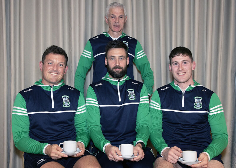 Ilen Rovers manager Flor O'Driscoll with Dan MacEoin, Damien O'Sullivan and Jack Collins. Picture: Martin Walsh