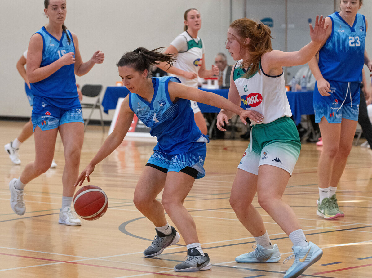 UCC Glanmire's Aine McKenna controls the ball ahead of Flomax Liffey Celtics Sorcha Tiernan during the Dominoes Womens Super League basketball match in the Mardyke. Picture: Howard Crowdy UCC Glanmire's Aine McKenna controls the ball ahead of Flomax Liffey Celtics Sorcha Tiernan during the Dominoes Womens Super League basketball match in the Mardyke. Picture: Howard Crowdy