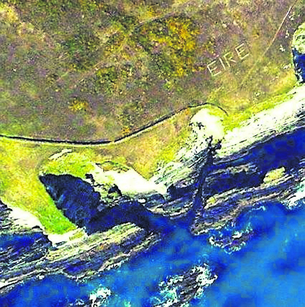 The word EIRE spelled out in 30ft letters at Toe Head, near Skibbereen. They were there to let warplanes from all sides know they were over Ireland