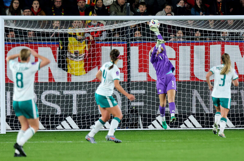 Ireland's goalkeeper Grace Moloney concedes second goal of the game scored by Belgium’s Tessa Wullaert. Picture: ©Inpho/Ryan Byrne