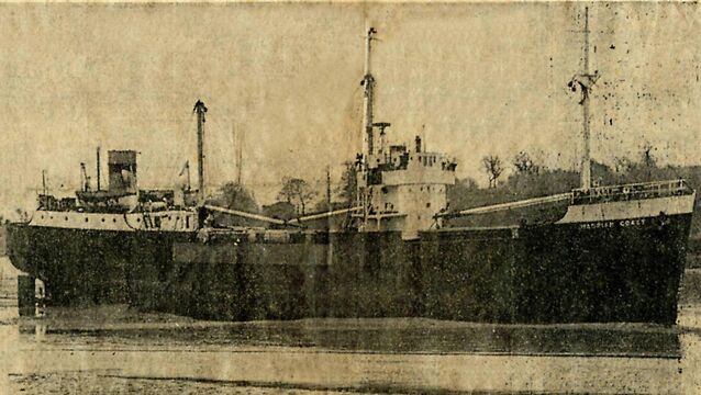 <p class="contextmenu internal_Caption">A newspaper report of the Hadrian Coast ship getting stuck on a mud bank at Raffeen, after taking the wrong channel in fog in Cork Harbour, in 1962. </p>