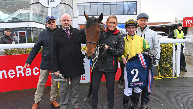 <p>Daler and Gary Carroll with Ger Lyons, Joe Seward, Holly Duignan and Andrew Duff after winning the Halloween Mid-Term Racing At Dundalk Handicap.</p>