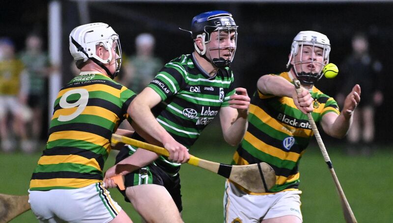 Charlie Lucas, Douglas, is tackled by Glen Rovers Fiachra O'Driscoll and Eoghan O'Sullivan during their Pharmacare City Division U21 'A' HC semi-final at Douglas. Picture: Eddie O'Hare Charlie Lucas, Douglas, is tackled by Glen Rovers Fiachra O'Driscoll and Eoghan O'Sullivan during their Pharmacare City Division U21 'A' HC semi-final at Douglas. Picture: Eddie O'Hare