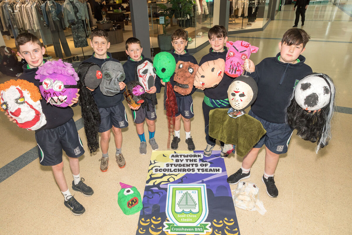 Pupils from Crosshaven Boys National School, Noah Gleeson, Joe Elder, Ronan Cleary, Seán Kelly, Elliot Cleary and Leon Fleming, with their creations.