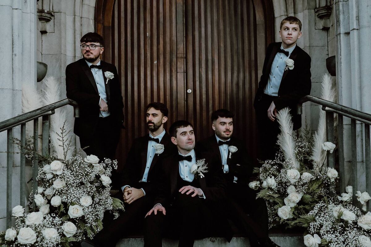 Greg pictured with his groomsmen before the wedding. Greg pictured with his groomsmen before the wedding.