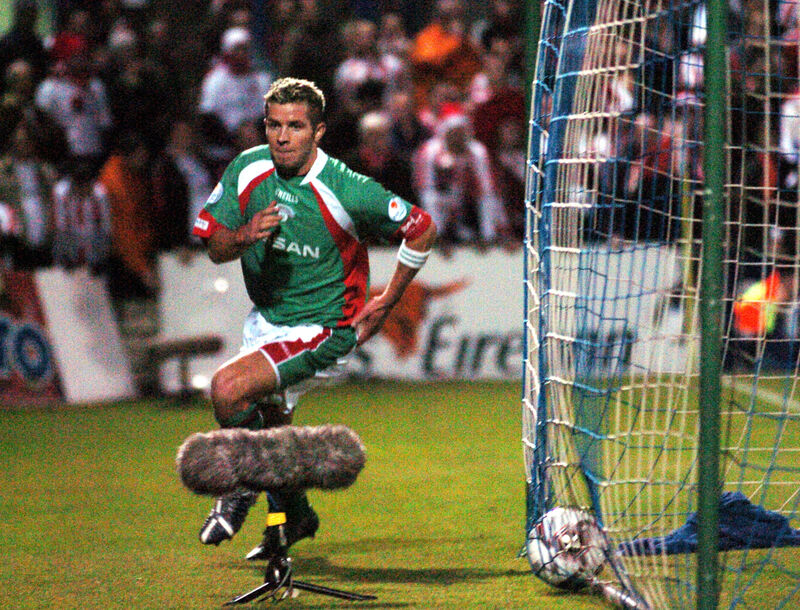Cork City's John O'Flynn after hitting the net against Derry. Picture: Eddie O'Hare