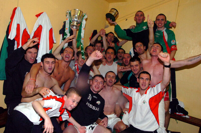 Cork City celebrate in the dressing room at Turner's Cross in 2005. Picture: Edddie O'Hare