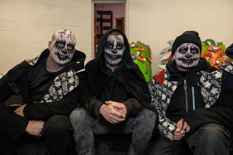 Leo Anthony Borland, Abie Colligan, and Sorcha Spillane taking shelter from the pre-parade rain at the Firkin Crane. Leo Anthony Borland, Abie Colligan, and Sorcha Spillane taking shelter from the pre-parade rain at the Firkin Crane.