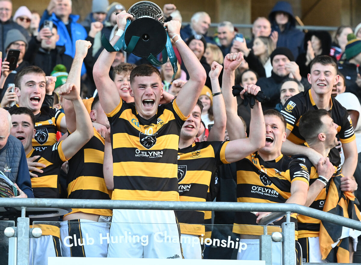 Buttevant captain Mark Lenahan raises the trophy after defeating St Nick's in the McCarthy Insurance Group Premier JFC final. Picture: Eddie O'Hare Buttevant captain Mark Lenahan raises the trophy after defeating St Nick's in the McCarthy Insurance Group Premier JFC final. Picture: Eddie O'Hare