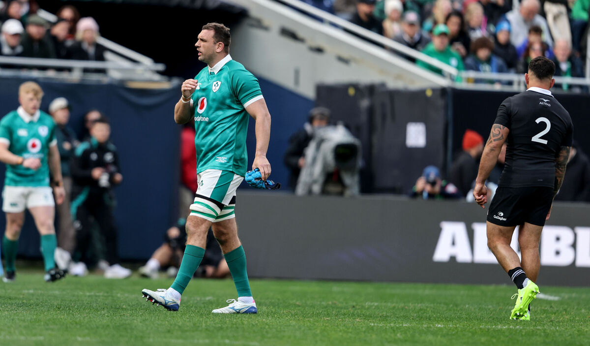 Tadhg Beirne dejected after being sent to the sin bin for a yellow card before it was upgraded to a red. Picture: INPHO/Dan Sheridan