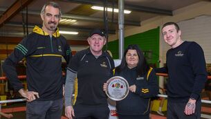 <p>Susan Murray of Muskerry BC, who received an award in recognition of her dedication to Cork Boxing, from the Cork County Boxing Board recently pictured with club mates Mike O’Brien, Tom Murray and Darren Shanahan. Picture: Doug Minihane</p> <p>Susan Murray of Muskerry BC, who received an award in recognition of her dedication to Cork Boxing, from the Cork County Boxing Board recently pictured with club mates Mike O’Brien, Tom Murray and Darren Shanahan. Picture: Doug Minihane</p>