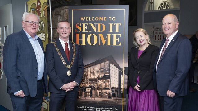 <p>Cork Opera House chairman Tim Healy, Lord Mayor of Cork Fergal Dennehy, Cork Opera House CEO and artistic director Eibhlín Gleeson, and Cork City Librarian David O’Brien at the launch of the Send It Home exhibition at Cork City Library.	<span class="contextmenu emphasis CaptionCredit">Picture: Gerard McCarthy</span>
            </p>