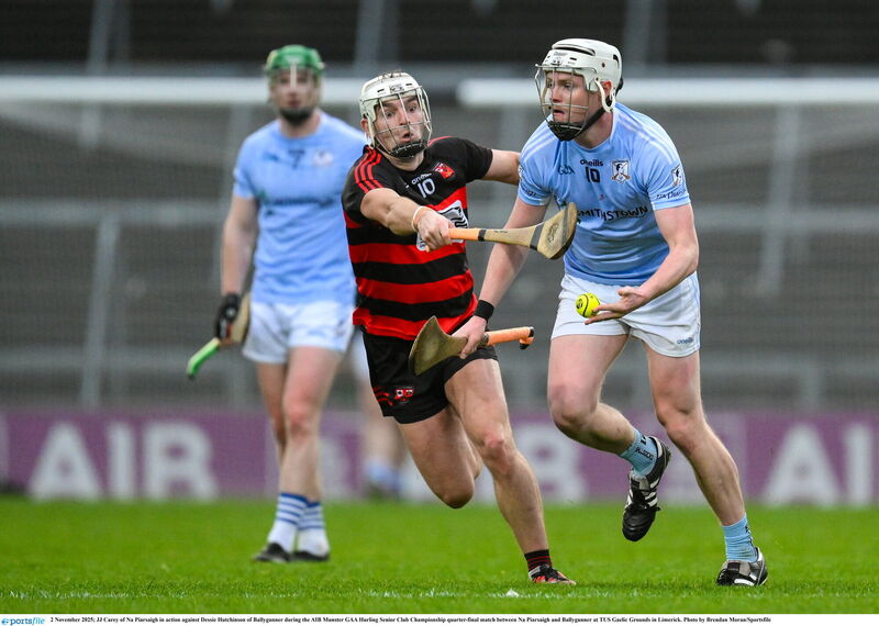 JJ Carey of Na Piarsaigh in action against Dessie Hutchinson of Ballygunner at TUS Gaelic Grounds. Picture: Brendan Moran/Sportsfile