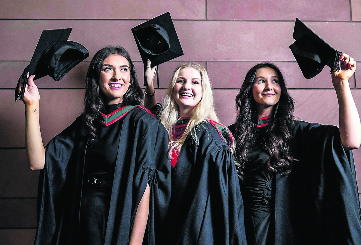 Bachelor of Science (Honours) in Biomedical Science graduates Jessica Ledwith, Ballincollig; Monica Holohan, Douglas, and Clodagh Mahon, Bishopstown, celebrate their graduation at the Munster Technological University/University College Cork joint awards conferring ceremony.	Photo: Joleen Cronin
                    