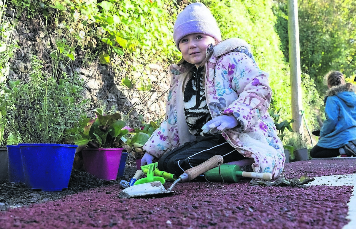 Olivia Pearce, 5, of Lower Glanmire Rd, helping with planting at Railway Park on Grattan Hill, part of the rain garden in the city’s first learn-to-cycle track as part of an exciting project backed by Cork City Council that is now being hailed as a model for other urban neighbourhoods.	Picture: Brian Lougheed