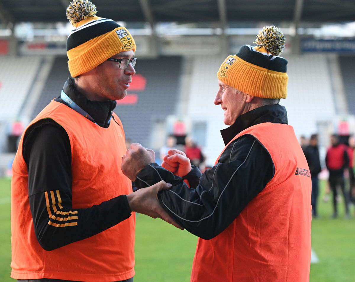 Buttevant manager Joey Hanlon (right) and coach Ian Ryan after defeating St Nick's. Picture: Eddie O'Hare Buttevant manager Joey Hanlon (right) and coach Ian Ryan after defeating St Nick's. Picture: Eddie O'Hare
