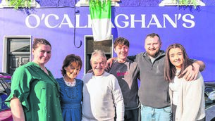 <p class="contextmenu internal_Caption">Eileen (Nell) Martin and Patrick (Pods) O’Callaghan, with staff Yvonne Lynch, Daniel Leahy, John O’Carroll and Fiona O’Reilly, outside O’Callaghans Bar &amp; Guesthouse in Coachford. Picture: Noel Sweeney</p>