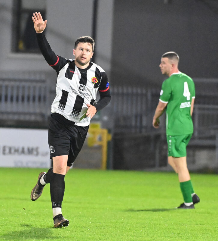 Midleton's Jake Hegarty celebrates the second of his goals against Mayfield United duirng the Keane Cup final at Turner's Cross. Picture; Eddie O'Hare
