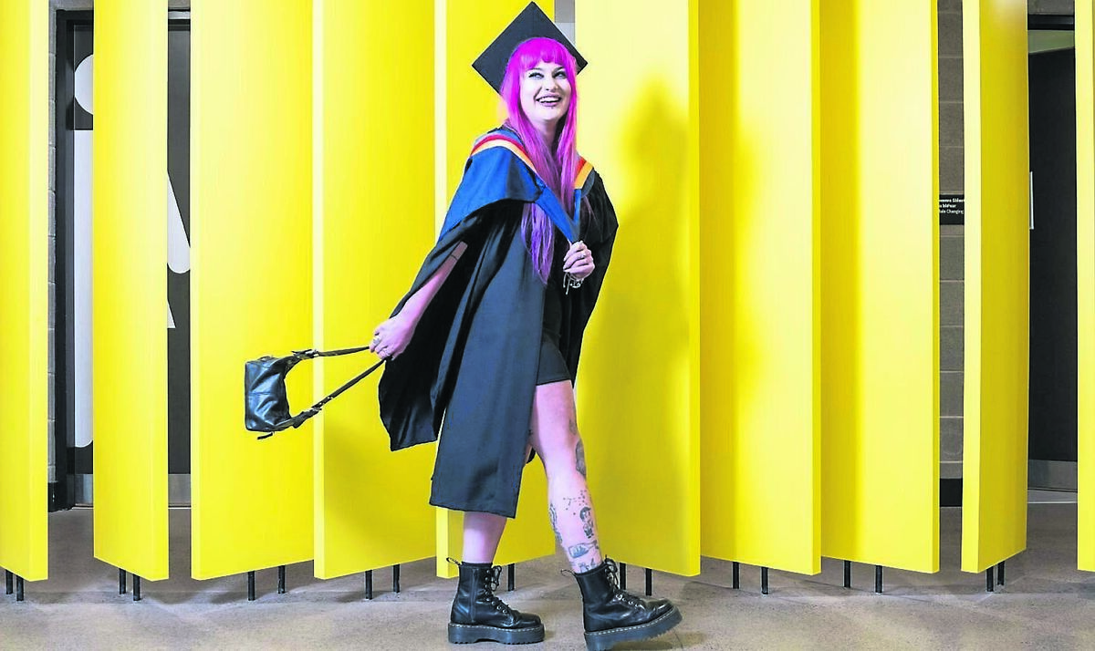 Kate Geary, from Ballyphehane, celebrates getting conferred with her Master of Arts in Digital Marketing and Strategy, at the MTU Autumn 2025 Conferring Ceremony, at the MTU Bishopstown Campus.	 Picture: Joleen Cronin
                    