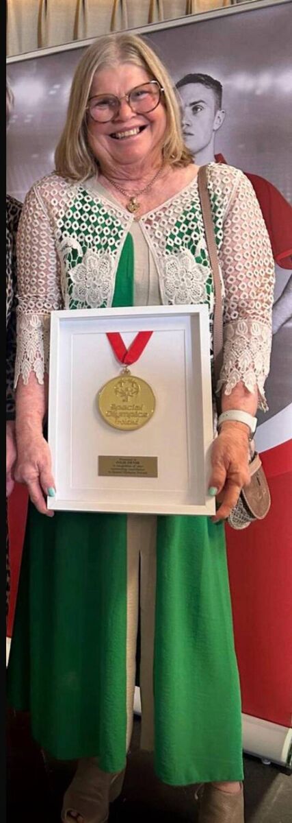 Mallow lady Julie Dwyer who was presented with the Special Olympics Ireland Distinguished Service award at a function in Dublin recently. Mallow lady Julie Dwyer who was presented with the Special Olympics Ireland Distinguished Service award at a function in Dublin recently.