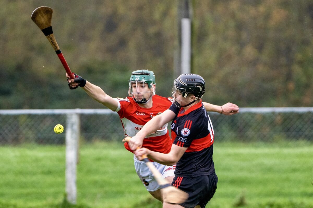 Midleton CBS’s Colm Garde dives to block a shot from CBS High School Clonmel’s Mikey McGuire. Picture Chani Anderson. Midleton CBS’s Colm Garde dives to block a shot from CBS High School Clonmel’s Mikey McGuire. Picture Chani Anderson.