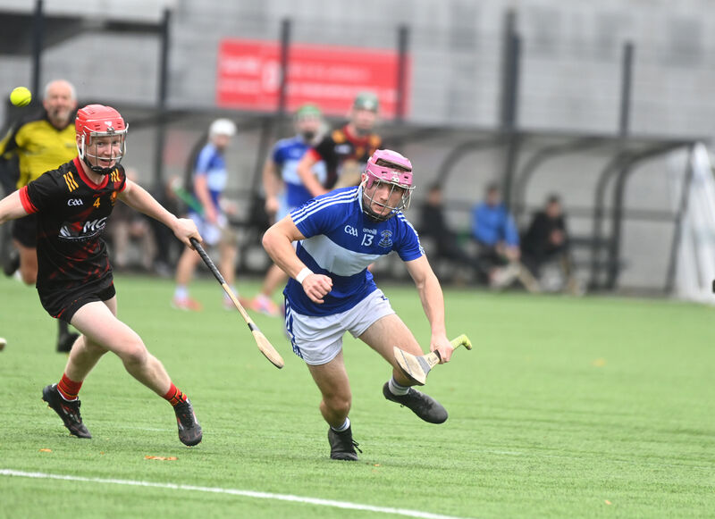 Callum Ó Cofaigh of Gaelcholáiste Mhuire An Mhainistir Thuaidh tries to get away from CBC's David Kingston. Picture: Larry Cummins Callum Ó Cofaigh of Gaelcholáiste Mhuire An Mhainistir Thuaidh tries to get away from CBC's David Kingston. Picture: Larry Cummins