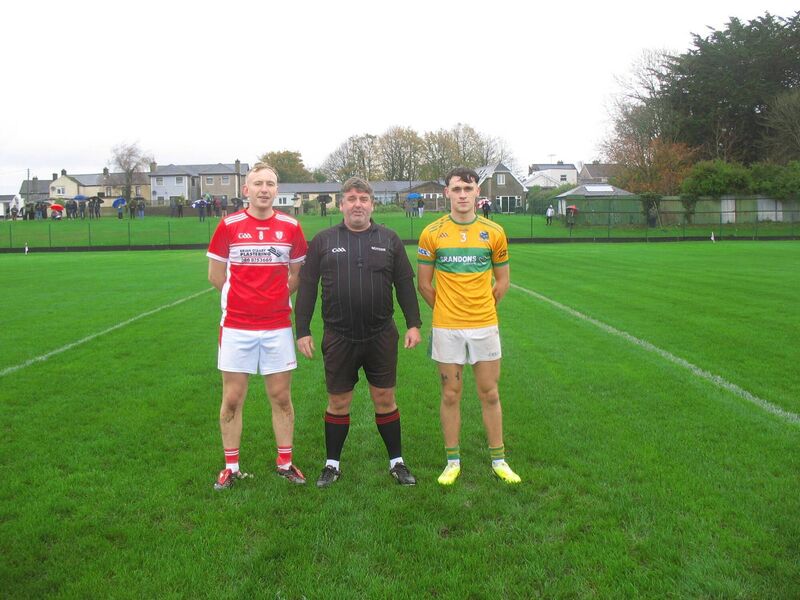 Referee Trevor Lyons accompanied by captains Cian Allen (Lough Rovers) and Jack O'Sullivan (Glanmire) before the Seandún Junior C final at Ballinlough. Referee Trevor Lyons accompanied by captains Cian Allen (Lough Rovers) and Jack O'Sullivan (Glanmire) before the Seandún Junior C final at Ballinlough.