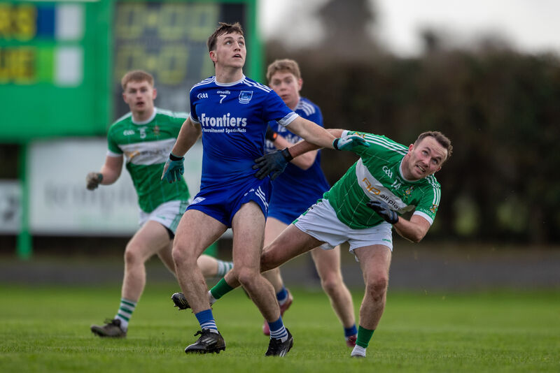 Aghabullogue's Evan O'Sullivan and Thurles Sarsfields' Henry Fogarty fight for the ball. Picture: Diarmuid Brennan Aghabullogue's Evan O'Sullivan and Thurles Sarsfields' Henry Fogarty fight for the ball. Picture: Diarmuid Brennan