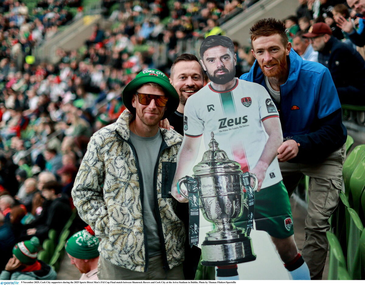 Cork City supporters in high spirits before the match. Picture: Thomas Flinkow/Sportsfile Cork City supporters in high spirits before the match. Picture: Thomas Flinkow/Sportsfile