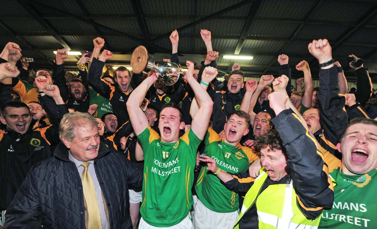 Millstreet captain Michael Vaughan lifts the cup high after winning the County JAFC final in 2014. Picture: Denis Minihane Millstreet captain Michael Vaughan lifts the cup high after winning the County JAFC final in 2014. Picture: Denis Minihane