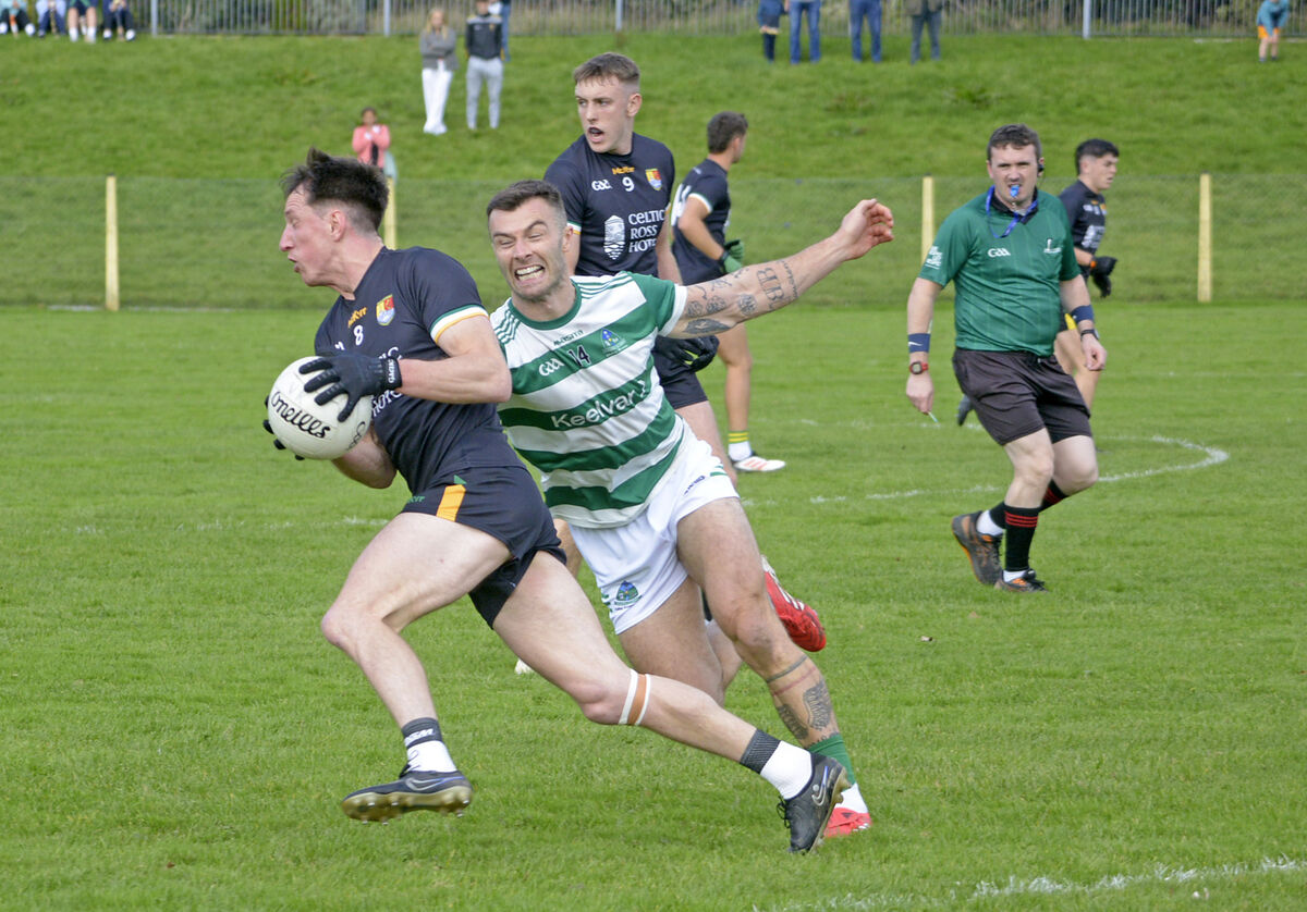 Carbery Rangers' Brian Hodnett being tackled by Fiachra Lynch of Valley Rovers. Picture: Denis Boyle Carbery Rangers' Brian Hodnett being tackled by Fiachra Lynch of Valley Rovers. Picture: Denis Boyle