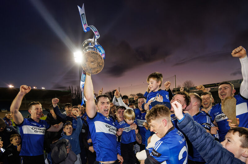 Sarsfields captain Conor O'Sullivan celebrates with the trophy after last year's Munster final win over Ballygunner. Picture: Inpho/James Crombie