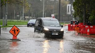 <p> Traffic passing through surface flood water at Monahan Road Cork City near SuperValu Pairc Ui Chaoimh on Tuesday morning during a Yellow alert for heavy rainfall. Picture: Larry Cummins</p>