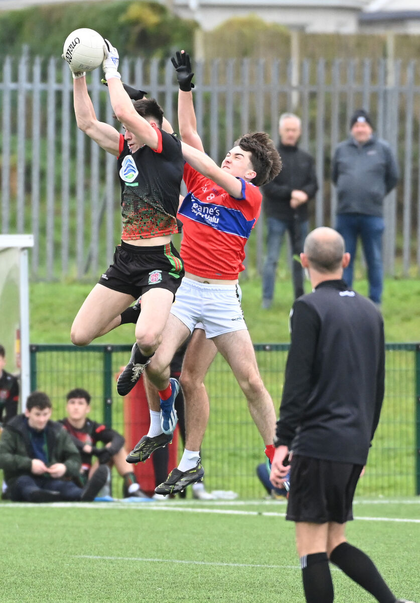 Patrician Academy, Mallow's Ryan Crowley wins the ball from Tadhg O'Sullivan. Picture: Eddie O'Hare Patrician Academy, Mallow's Ryan Crowley wins the ball from Tadhg O'Sullivan. Picture: Eddie O'Hare