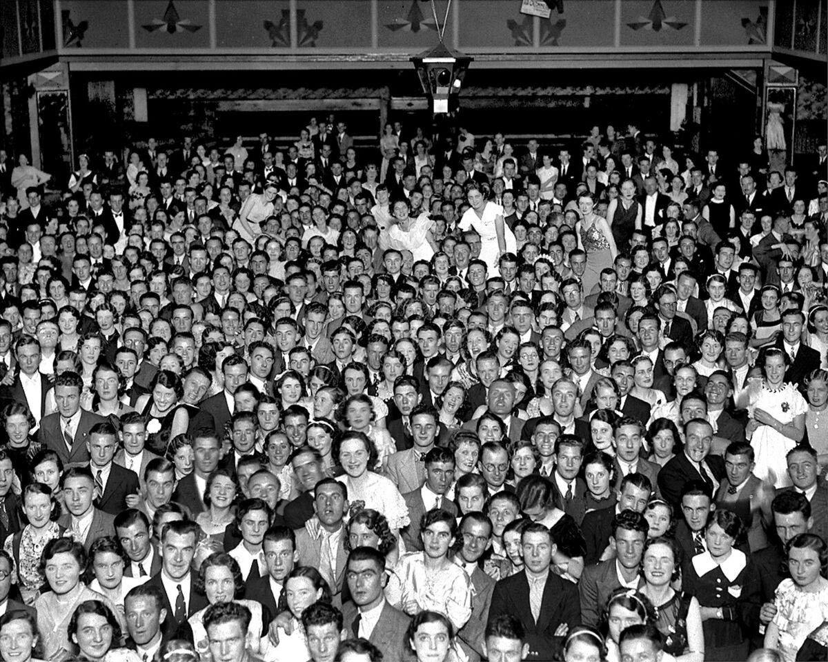 Sunbeam workers in their hundreds at a night out at the Arcadia Ballroom in 1936. 