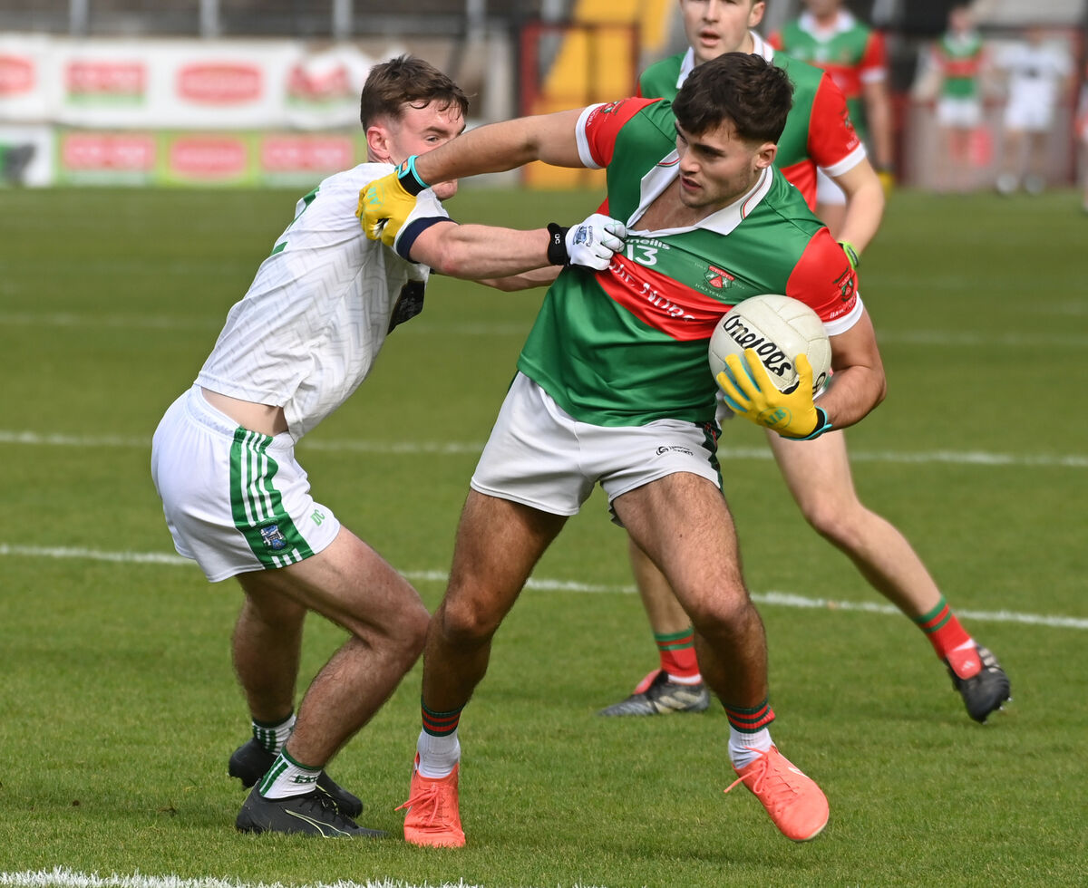 Ballinora's Michael Quirke is tackled by Ilen Rovers' Daniel Corkery. Picture: Eddie O'Hare