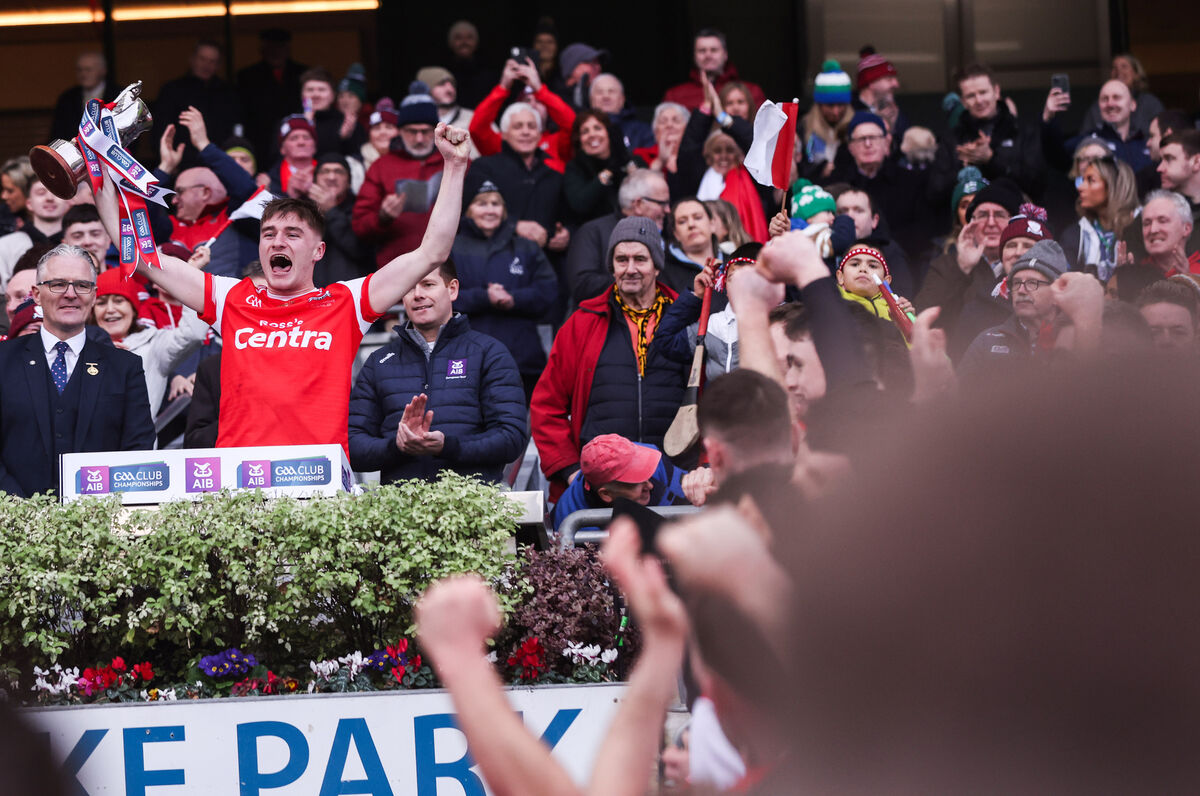Watergrasshill captain Sean Desmond lifts the cup after their AIB All-Ireland Club IHC final win in January. Picture: Inpho/Tom Maher