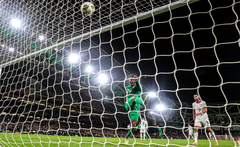 Chiedozie Ogbene celebrates after Troy Parrot scores their second goal. Picture: INPHO/Nick Elliott