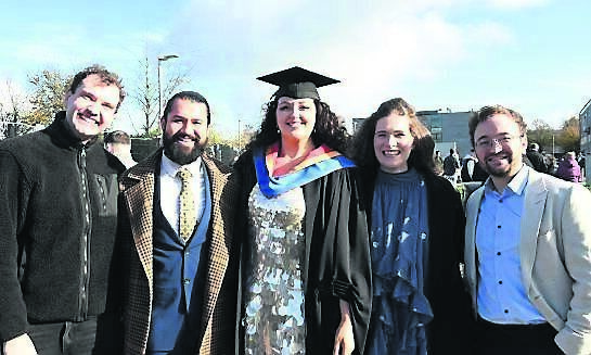 Kate Moriarty, Carrigaline, who was conferred with a BA (Hons) with friends Sam Keogh, Jordan Murshed, and Karen and Stephen Ramsay at MTU Bishopstown Campus.	 Picture: Larry Cummins
                    