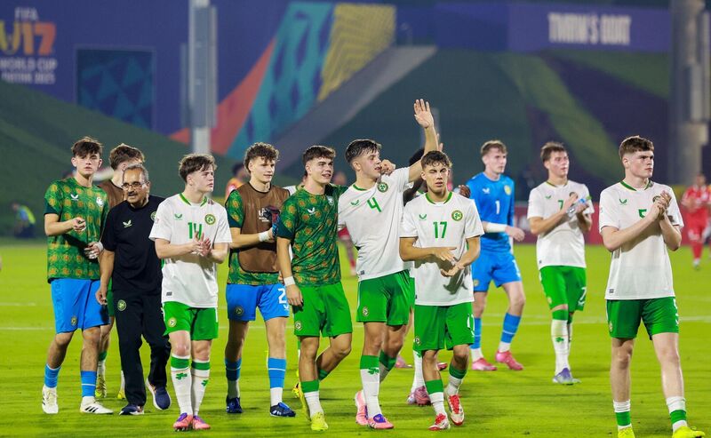 Republic of Ireland players applaud the supporters after the FIFA Under-17 World Cup Group J match against Panama anat Aspire Zone in Doha, Qatar. Picture: Nikola Krstic/Sportsfile Republic of Ireland players applaud the supporters after the FIFA Under-17 World Cup Group J match against Panama anat Aspire Zone in Doha, Qatar. Picture: Nikola Krstic/Sportsfile