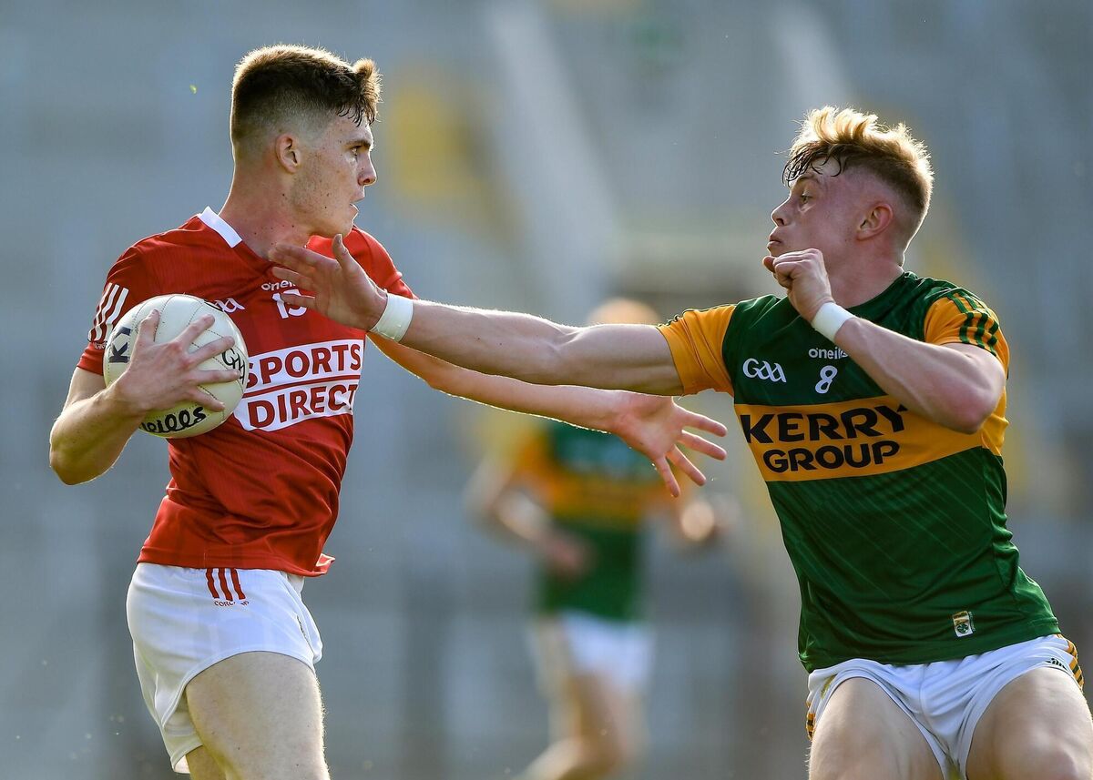 David Buckley of Cork in action against Darragh Lyne of Kerry during the Munster U20 FC semi-final in 2021. Picture: Matt Browne/Sportsfile