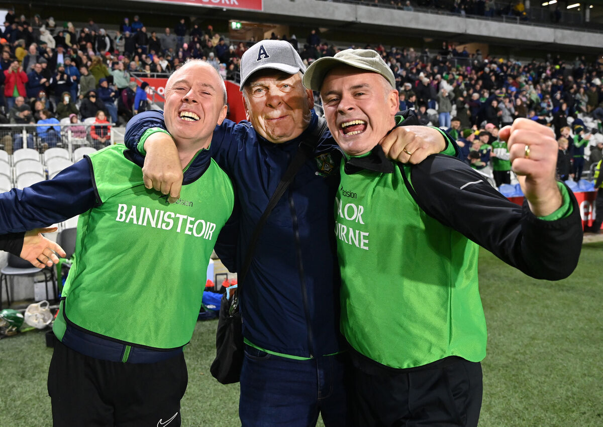 Aghabullogue manager Michael McGrath, his brother Seanie McGrath (selector) with Michael Healy (centre) after defeating Bandon on Sunday. Picture: Eddie O'Hare Aghabullogue manager Michael McGrath, his brother Seanie McGrath (selector) with Michael Healy (centre) after defeating Bandon on Sunday. Picture: Eddie O'Hare