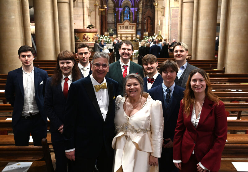The bride and groom are pictured with Nigel's two sons and Sonya's five sons and a daughter after the ceremony. Picture: Larry Cummins The bride and groom are pictured with Nigel's two sons and Sonya's five sons and a daughter after the ceremony. Picture: Larry Cummins