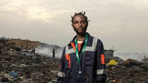 <p>Once living and working on the Kingtom dump, Mark Korgay now helps operate Freetown’s Irish-supported waste-to-energy plant, part of a city-run system that is enabling climate action by transforming waste into renewables. Photograph: Peter Caton for GOAL Global</p>