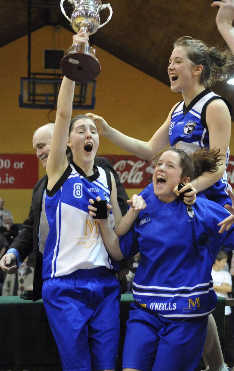 Team Hotel Montenotte, Glanmire captain Jessica Scannell lifts the trophy after defeating Meteors in the National cup U20 final at the Basketball arena, Tallaght 2008.