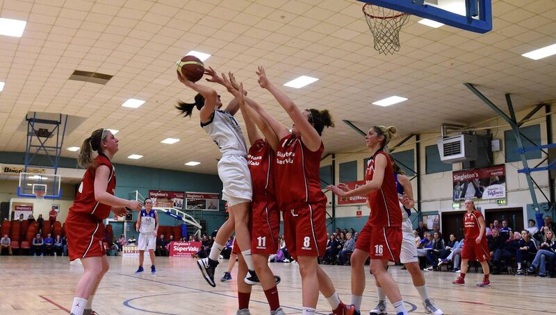 Singleton's SuperValu Brunell vs Team Montenotte Hotel.  Aoife Dineen and Amy Waters, Singleton's SuperValu Brunell try to block a shot by Jessica Scannell, Team Montenotte Hotel.