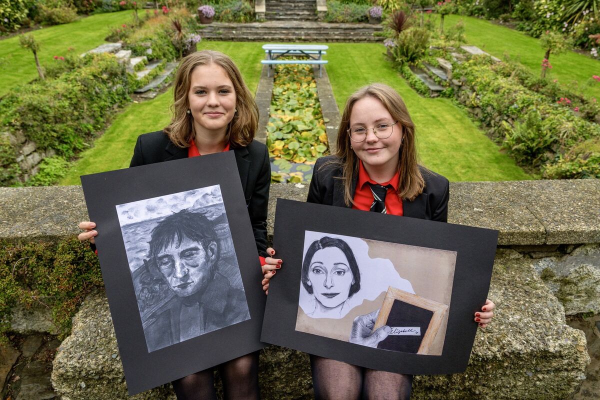 Lily Crowley and Saoirse McShane, Bandon Grammar School students, pictured with their artwork which features in the fiction section of this year’s Holly Bough. Picture: Chani Anderson
