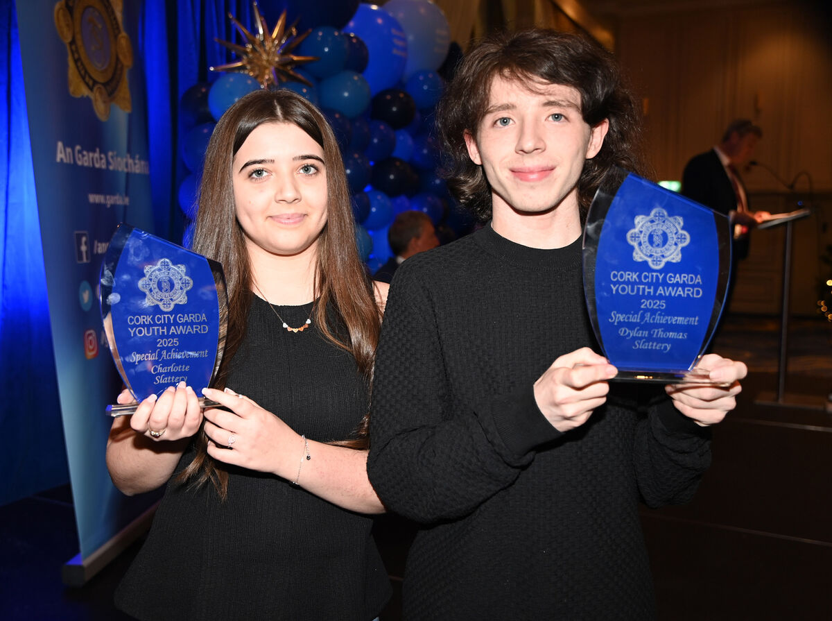 Chloe Slattery and Dylan Thomas , who received Special achievement awards at the Cork City Garda Youth awards 2025 at the Rochestown park hotel. Picture; Eddie O'Hare