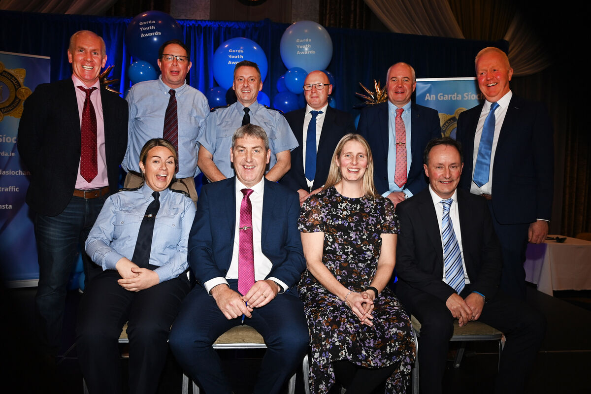 Organising committee , back from left, Garda Brian McCarthy, Garda Paul Hyde, Inspector Martin Canny, Sgt. Stephen O'Shea, Sgt. Mick O'Connell and Garda Tony Harnett , front, Garda Aoife Walsh, Garda Liam Linehan, Garda Karen Butler and Garda John O'Driscoll at the Cork City Garda Youth awards 2025 at the Rochestown park hotel. Picture; Eddie O'Hare